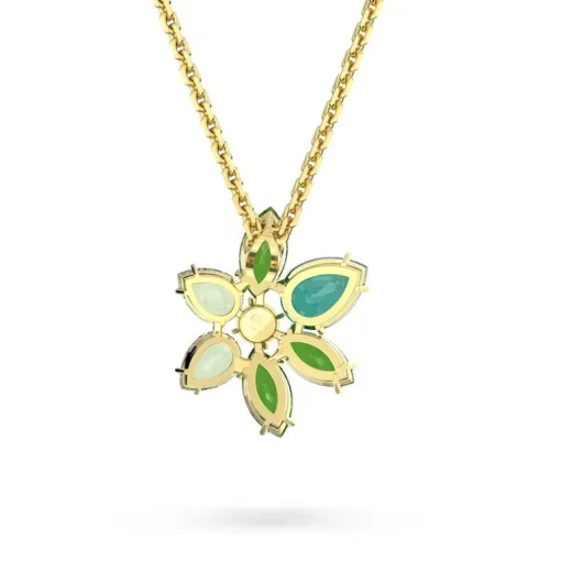 Collier Femme SWAROVSKI GEMA FLEUR VERTES Plaqué Ton Or