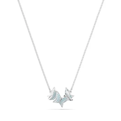 Collier Femme SWAROVSKI LILIA PAPILLON BLEU Métal Rhodié Blanc