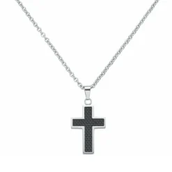 Collier Homme PHEBUS Acier et Croix Carbone