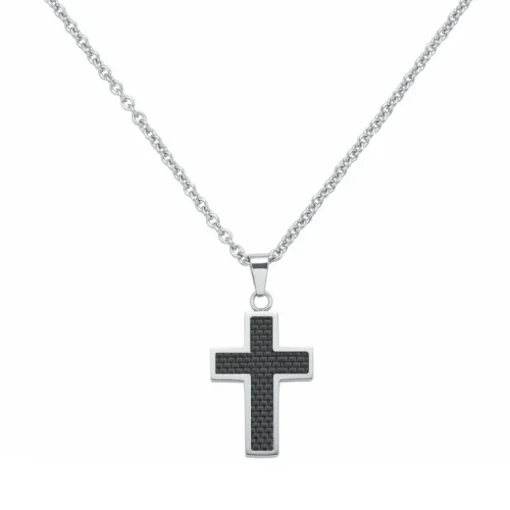 Collier Homme PHEBUS Acier et Croix Carbone