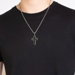 Collier Homme PHEBUS Acier et Croix Carbone