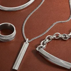 Collier Homme 55.9CM FOSSIL HARLOW LINEAR TEXTURE Acier Argenté