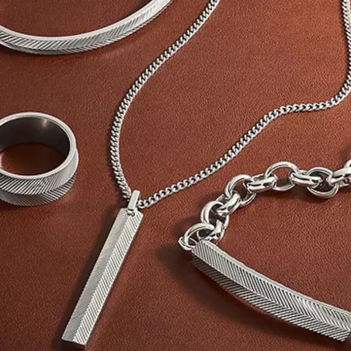 Collier Homme 55.9CM FOSSIL HARLOW LINEAR TEXTURE Acier Argenté