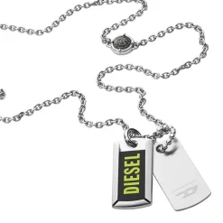 Collier Homme DIESEL PLAQUES MILITAIRES Acier Argenté