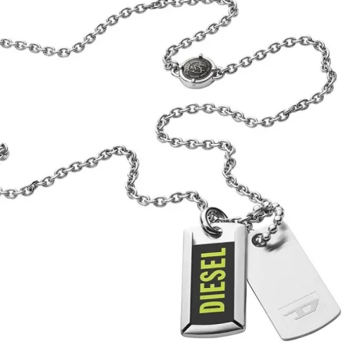 Collier Homme DIESEL PLAQUES MILITAIRES Acier Argenté