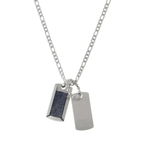 Collier Homme DIESEL PLAQUES MILITAIRES Acier Argenté