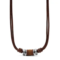 collier homme FOSSIL Cuir marron