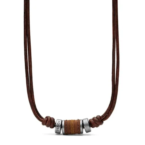 collier homme FOSSIL Cuir marron