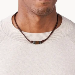 collier homme FOSSIL Cuir marron
