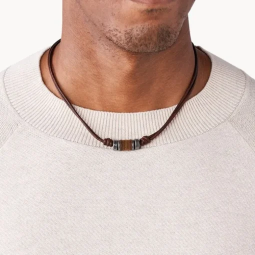 collier homme FOSSIL Cuir marron
