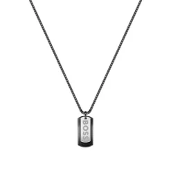 Collier Plaque Homme 62CM BOSS DEVON Acier Noir