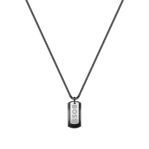 Collier Plaque Homme 62CM BOSS DEVON Acier Noir