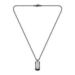 Collier Plaque Homme 62CM BOSS DEVON Acier Noir