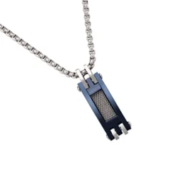 Collier Plaque Homme JOURDAN ZÉPHYR Acier Bleu et Argenté