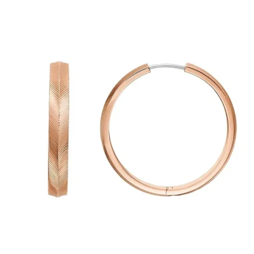 Créoles Femme FOSSIL HARLOW LINEAR TEXTURE Acier Doré Rose