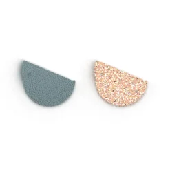 Cuir Boucles d'Oreilles Demi Rond 30mm LES GEORGETTES Bleu Pastel Rose Pailleté