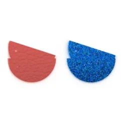 Cuir Boucles d'Oreilles 30mm LES GEORGETTES Sépia Paillettes Bleues