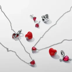 Double Charm Femme Pandora Moments Pendant Cœur Rouge & Serrure 793119C01