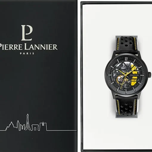 Montre Automatique Homme PIERRE LANNIER PADDOCK Cuir Perforé Noir
