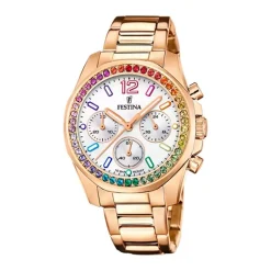 Montre Chronographe Femme FESTINA BOYFRIEND BLANC Acier Doré Rose