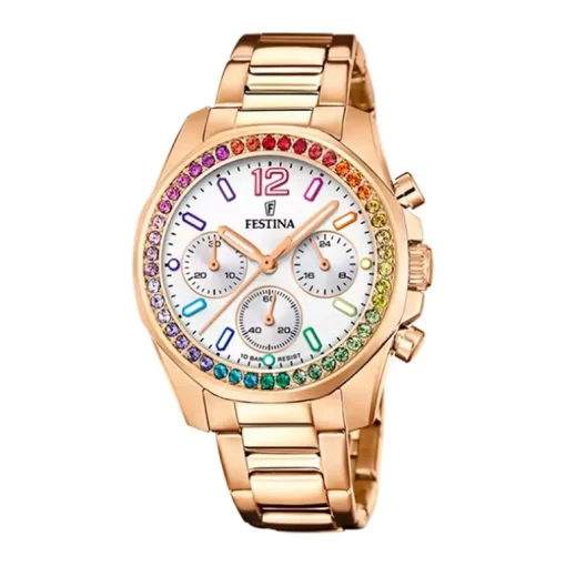 Montre Chronographe Femme FESTINA BOYFRIEND BLANC Acier Doré Rose