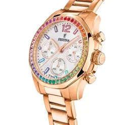 Montre Chronographe Femme FESTINA BOYFRIEND BLANC Acier Doré Rose