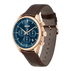 Montre Chronographe Homme BOSS GREGOR BLEU Cuir Brun