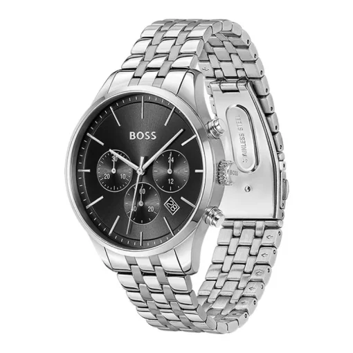 Montre Chronographe Homme BOSS AVERY NOIR Acier Argenté