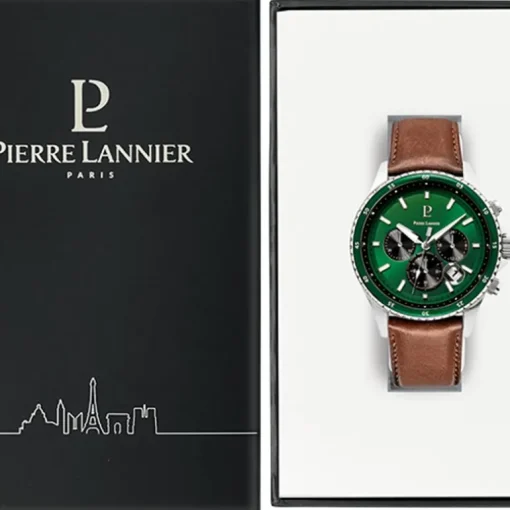 Montre Chronographe Homme PIERRE LANNIER CRONOS Cuir Brun
