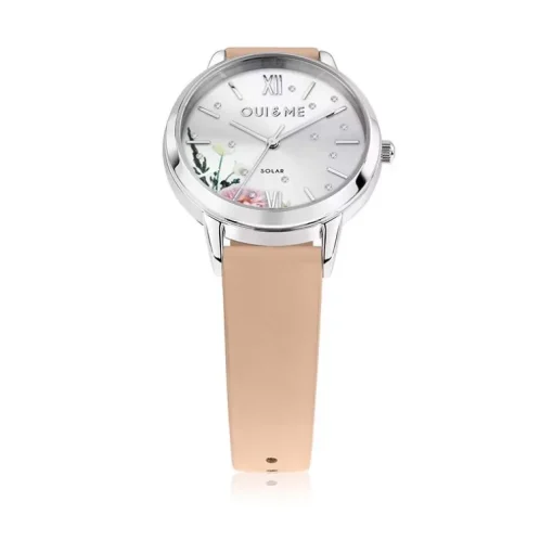 Montre Coffret Femme Solaire OUI&ME Cuir Rose et Acier Argenté ME010373