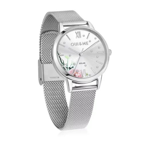 Montre Coffret Femme Solaire OUI&ME Cuir Rose et Acier Argenté ME010373