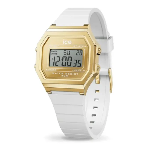 Montre Digitale Femme S ICE WATCH DIGIT RETRO METAL GOLD Silicone Blanc