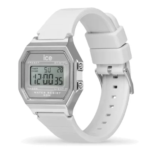 Montre Digitale Femme S ICE WATCH DIGIT RETRO METAL SILVER Silicone Blanc