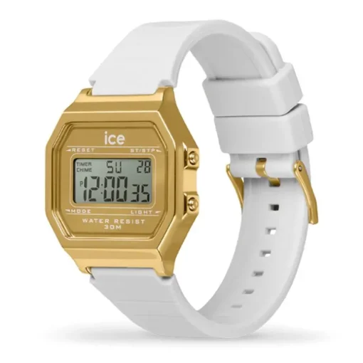 Montre Digitale Femme S ICE WATCH DIGIT RETRO METAL GOLD Silicone Blanc