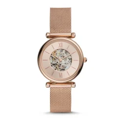 montre femme automatique FOSSIL Carlie acier doré rose