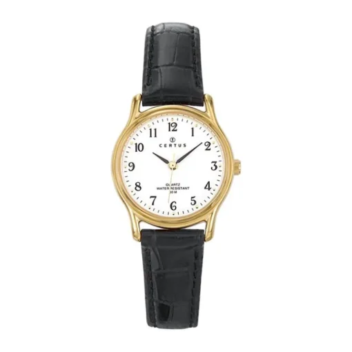 Montre Femme Certus Acier Doré Cuir Noir 646232