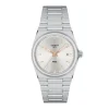 Montre femme chronographe Tissot PRX 35mm acier argenté aiguilles roses T1372101103100