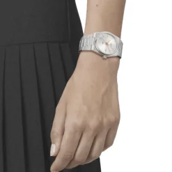 Montre femme chronographe Tissot PRX 35mm acier argenté aiguilles roses T1372101103100