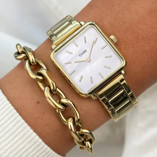 montre femme cluse Tétragone acier doré