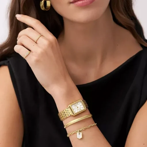 Montre Femme Fossil Raquel à trois aiguilles avec date, en acier inoxydable, doré ES5220