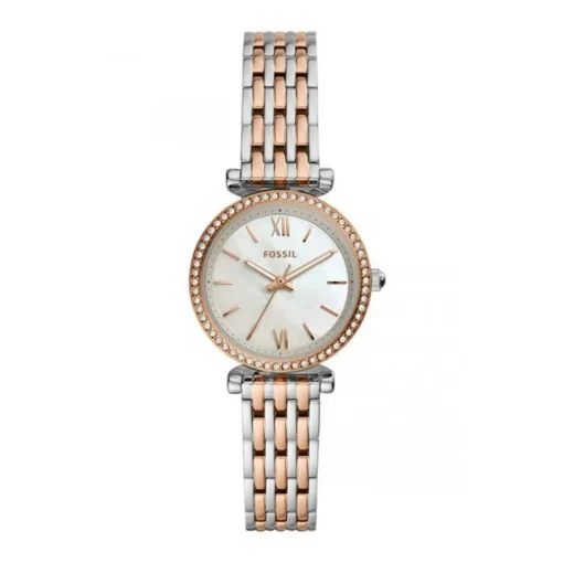 Montre Femme FOSSIL MINI CARLIE Acier Argenté et Doré Rose