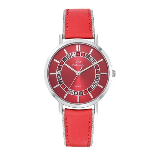 Montre Femme GO MADEMOISELLE CRISTAL Cuir Rouge et Gris