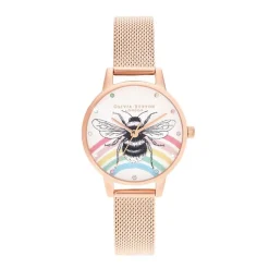 montre femme olivia burton Rainbow Bee acier doré rose