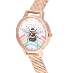 montre femme olivia burton Rainbow Bee acier doré rose