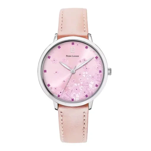 Montre Femme PIERRE LANNIER TALLIA Argenté Cadran Rose Bracelet Cuir Rose 062K655