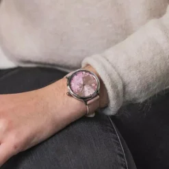 Montre Femme PIERRE LANNIER TALLIA Argenté Cadran Rose Bracelet Cuir Rose 062K655