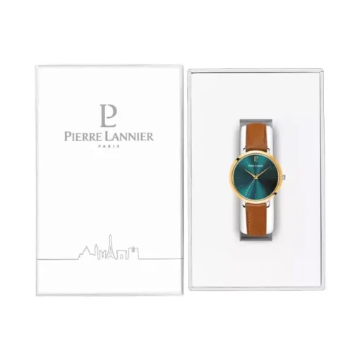 Montre Femme PIERRE LANNIER CHOUQUETTE Cadran Vert Bracelet Cuir Brun 046H774