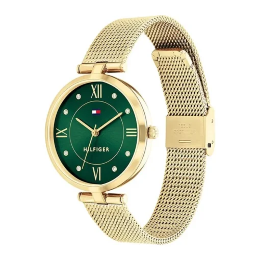 Montre Femme TOMMY HILFIGER ELLA VERT Acier Milanais Doré