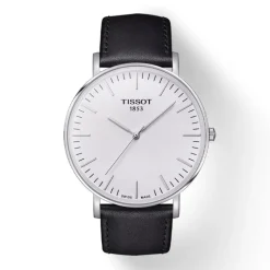 Montre homme analogique Tissot Everytime 42mm acier argenté cuir noir T1096101603100
