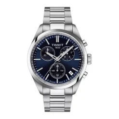 Montre homme chronographe Tissot PR 100 40 mm acier argenté cadran bleu T1504171104100